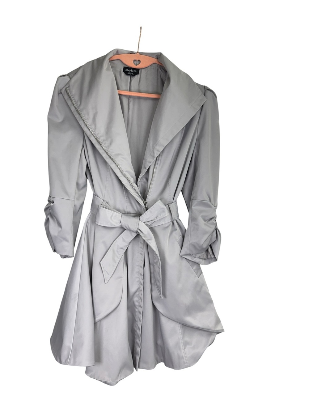 Bebe.   Gray Trench Coat with Tailored Silhouette and Cinched Waist - Picture 4 of 14